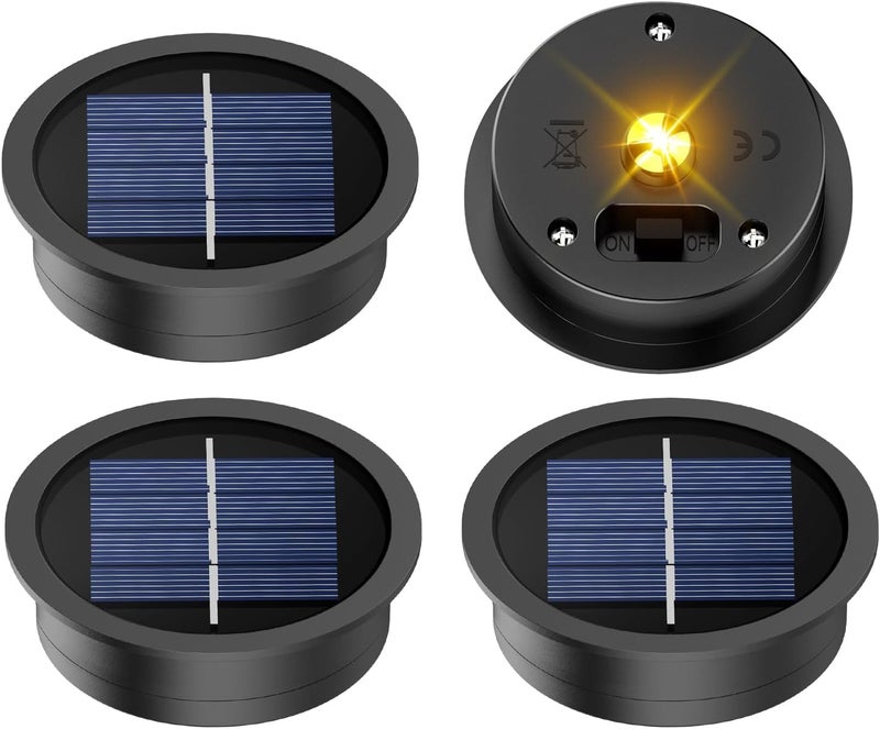 X-PREK 4 Pack Replacement Solar Light Parts(Top Size 2.76 inches, Bottom Size 2.36 inches),7 Lumens Warm White LED Waterproof Solar Light Replacement Top Kit for Outdoor DIY Hanging Lanterns - Image 1